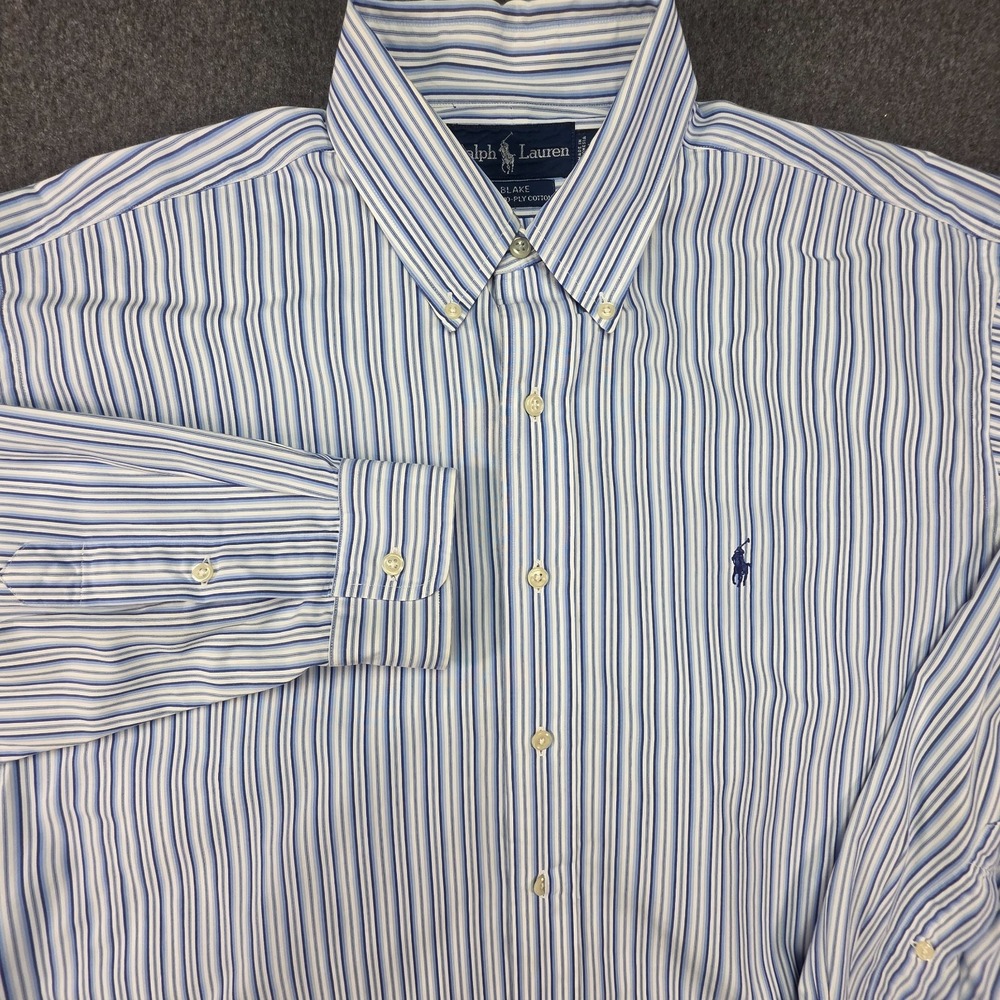 Ralph Lauren Shirt‎ Mens Large Blue Striped Button Down Long Sleeve Custom Fit